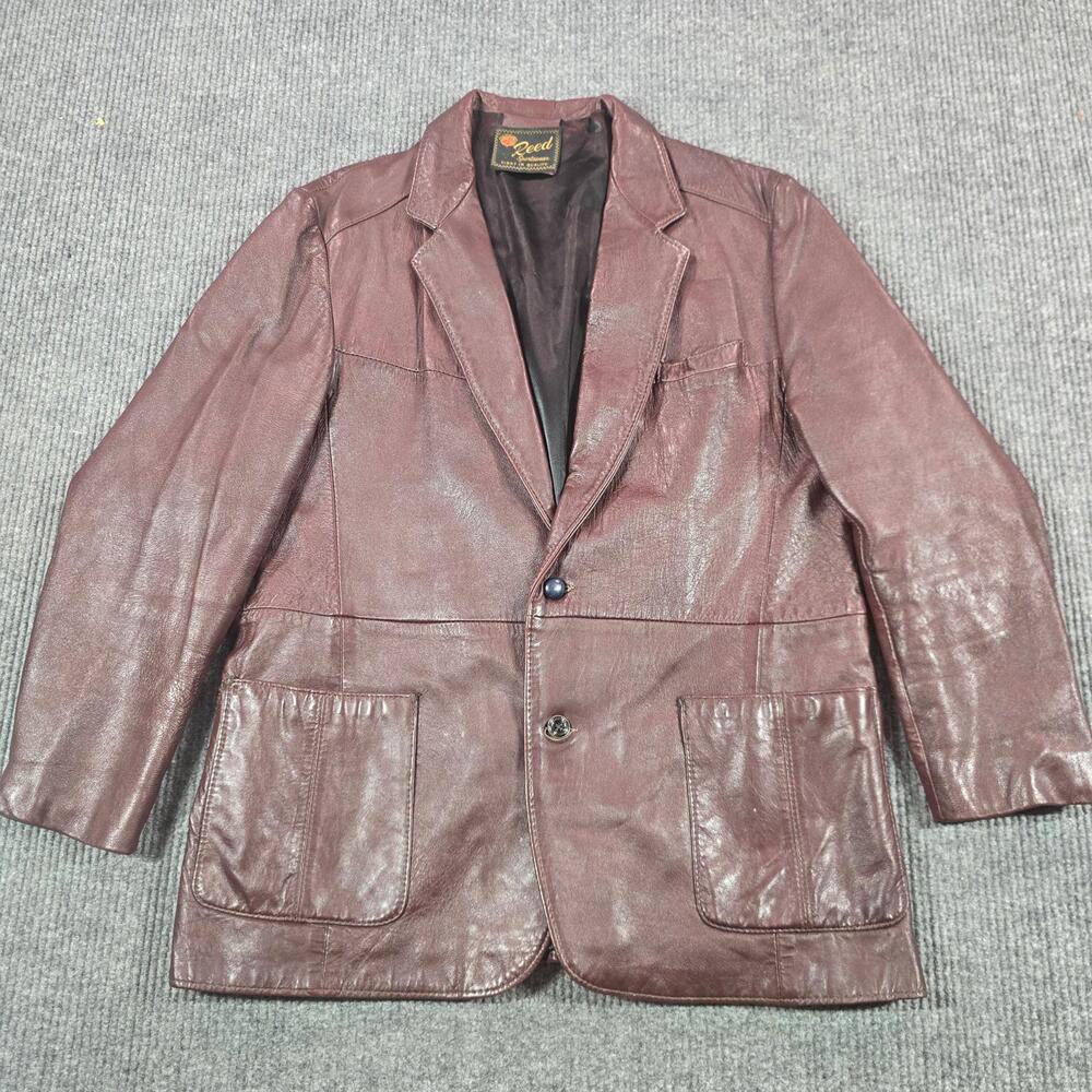 Vintage Reed Sportswear Leather Jacket Mens Large 44 Red Sport Coat Lined